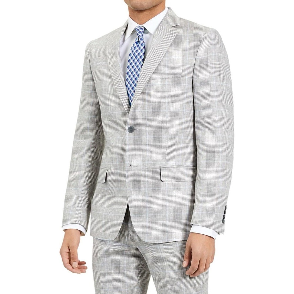 RALPH LAUREN Mens Gray Ultraflex Windowpane Plaid Classic Fit Suit Separate‎ 38R